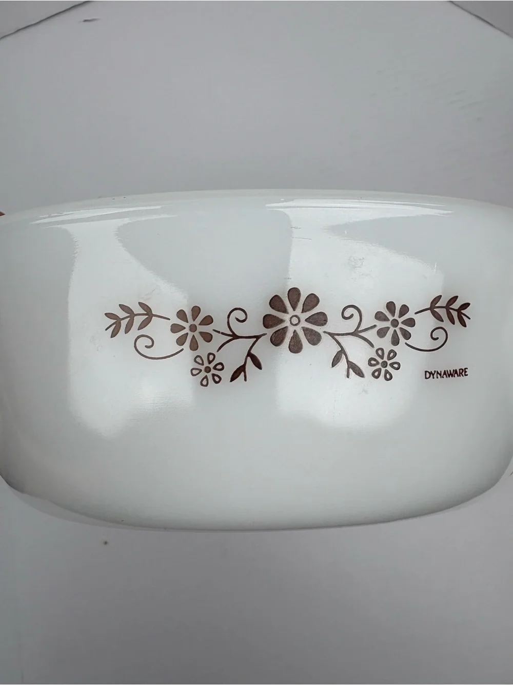 Vintage Terrocrisa Dynaware Baking Dish Milky White Brown Flowers 1.5 Quart Bake